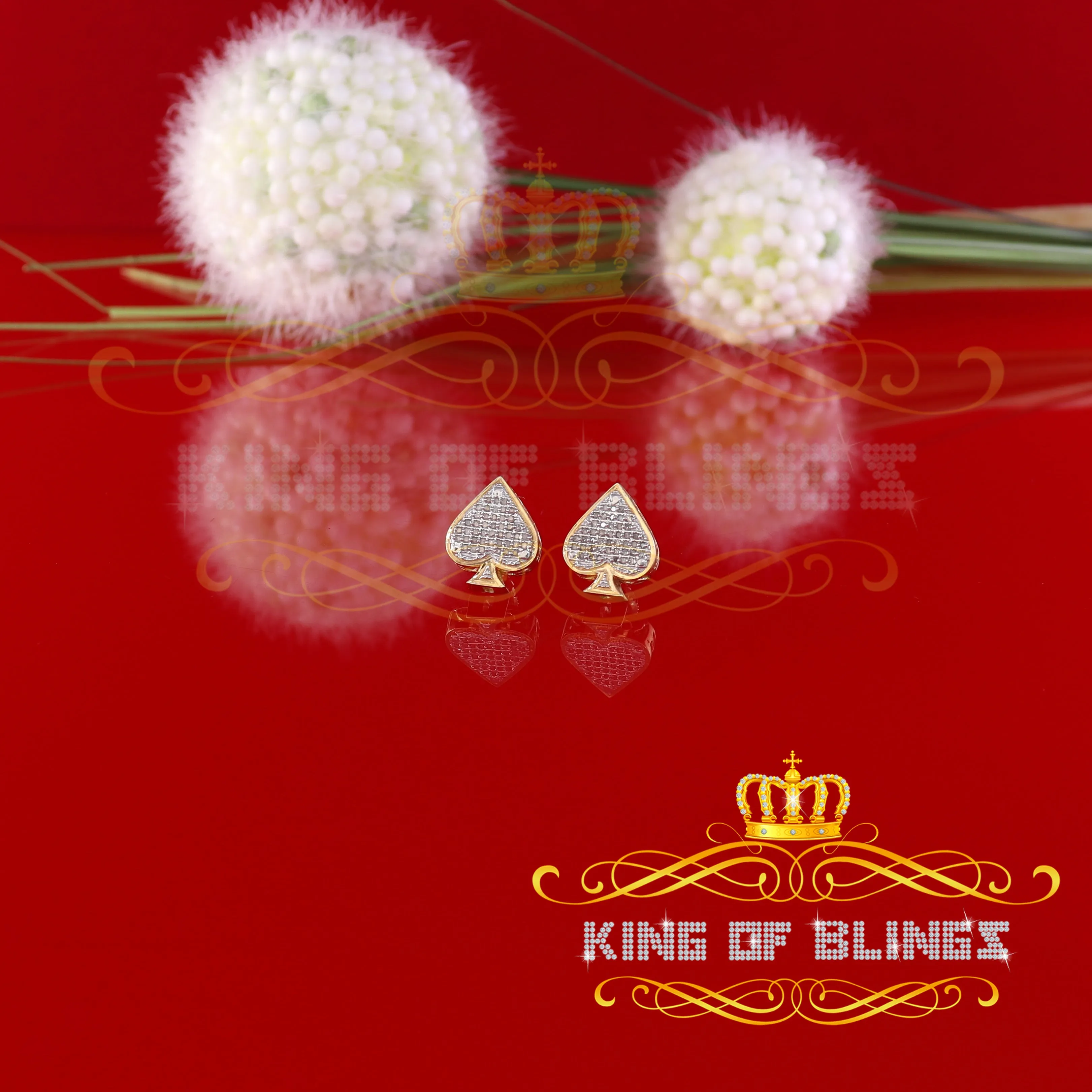 King of Blings-925 Sterling Silver Yellow 0.20ct Diamond For Women's / Men's Stud Heart Earring