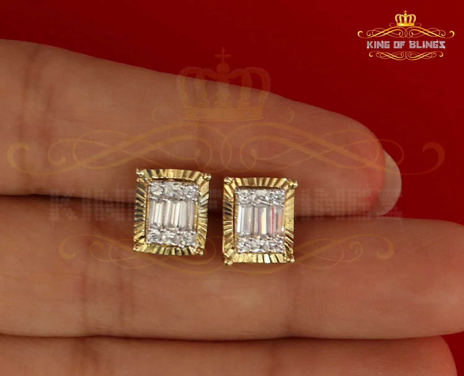 King of Bling's 925 Yellow 0.44ct Cubic Zirconia Silver Women's & Men's Hip Hop Square Earrings