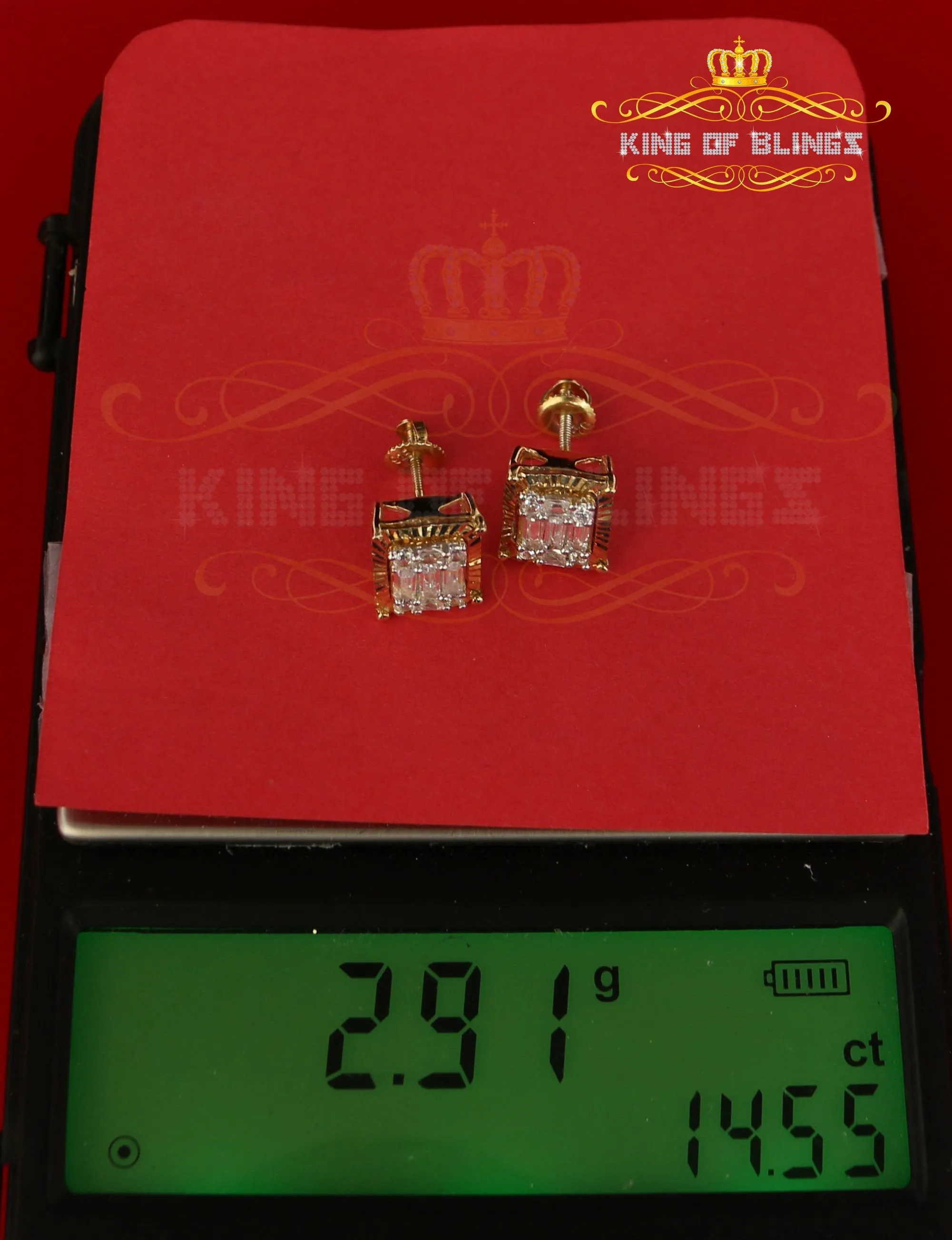 King of Bling's 925 Yellow 0.44ct Cubic Zirconia Silver Women's & Men's Hip Hop Square Earrings