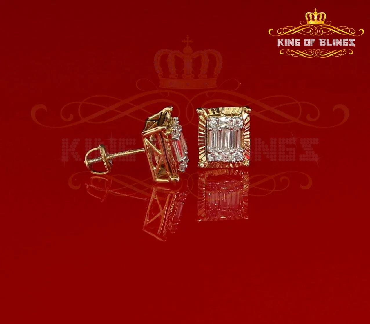 King of Bling's 925 Yellow 0.44ct Cubic Zirconia Silver Women's & Men's Hip Hop Square Earrings