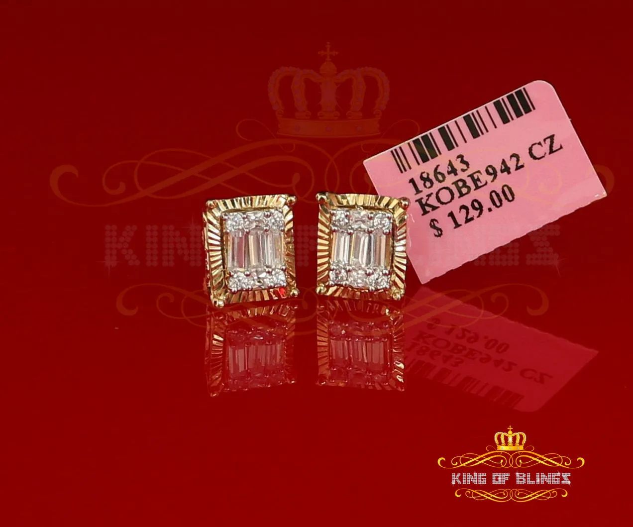 King of Bling's 925 Yellow 0.44ct Cubic Zirconia Silver Women's & Men's Hip Hop Square Earrings