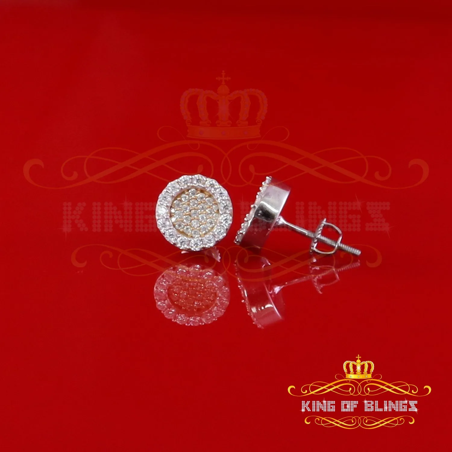 King  of Bling's 925 Yellow Silver 0.66ct VVS 'D' Moissanite Round Stud Earring Men's/Womens