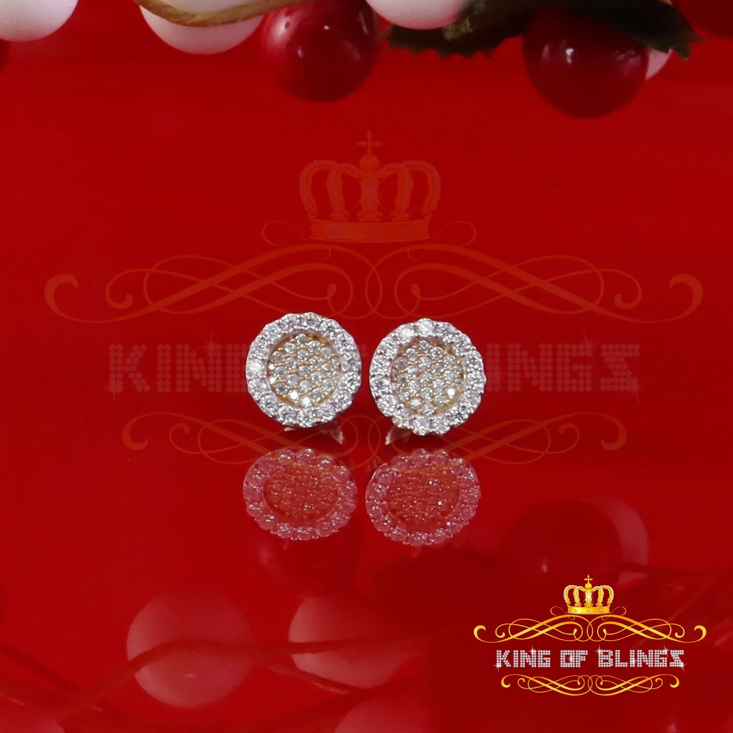 King  of Bling's 925 Yellow Silver 0.66ct VVS 'D' Moissanite Round Stud Earring Men's/Womens