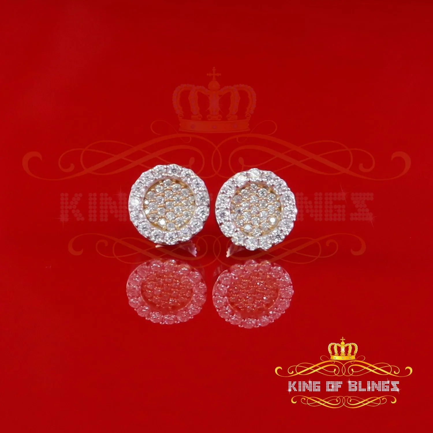 King  of Bling's 925 Yellow Silver 0.66ct VVS 'D' Moissanite Round Stud Earring Men's/Womens