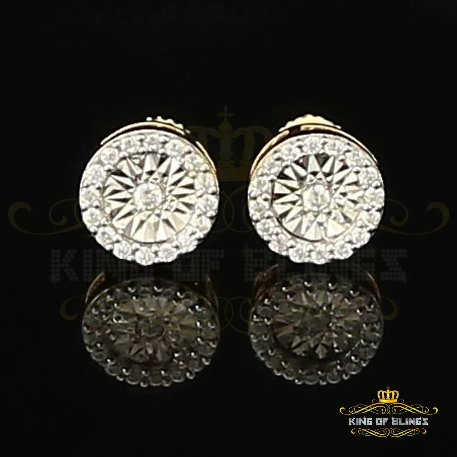 King of Bling's 925 Yellow Silver 1.28ct Cubic ZirconiaFashion Women's/ Men's Round Earrings