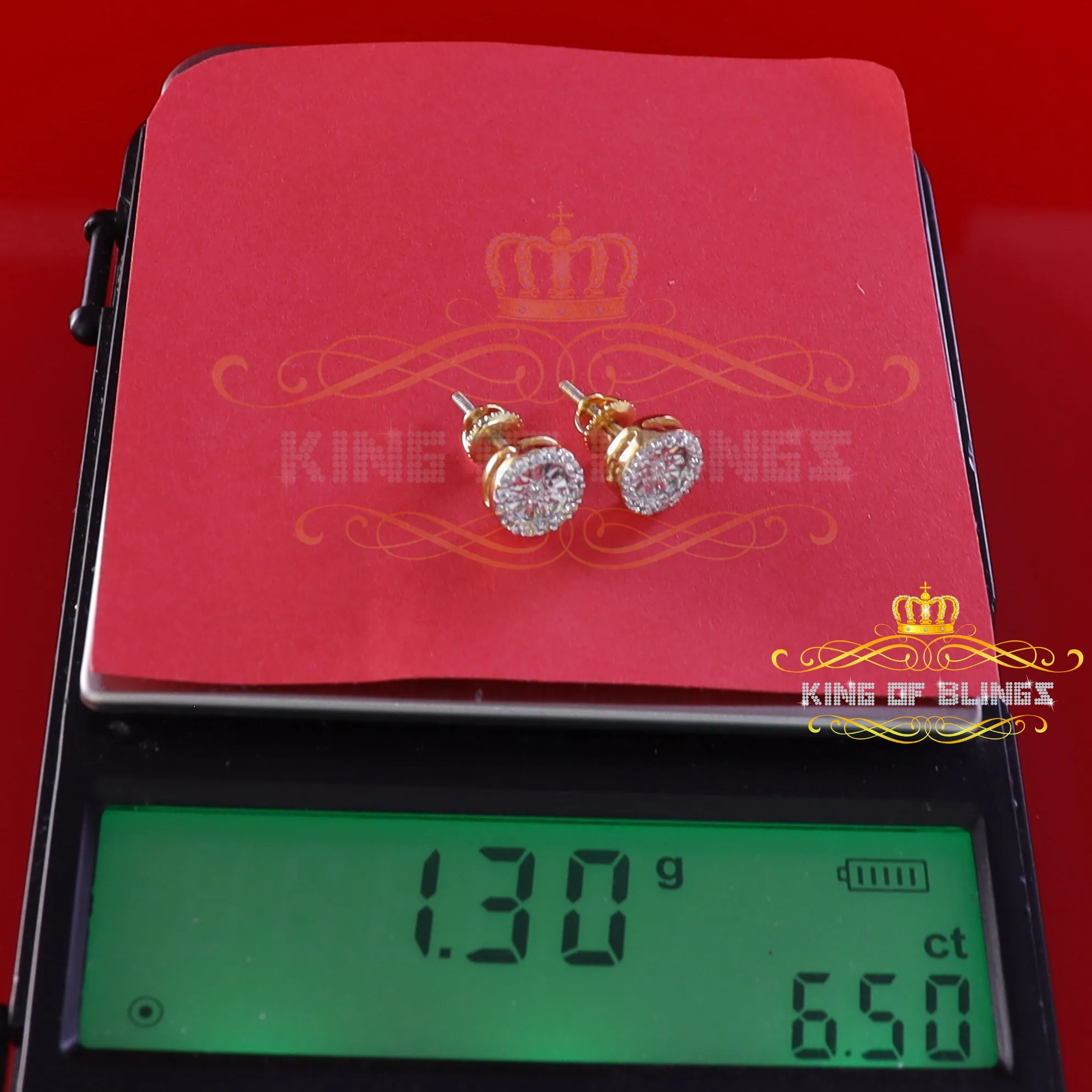 King of Bling's 925 Yellow Silver 1.28ct Cubic ZirconiaFashion Women's/ Men's Round Earrings