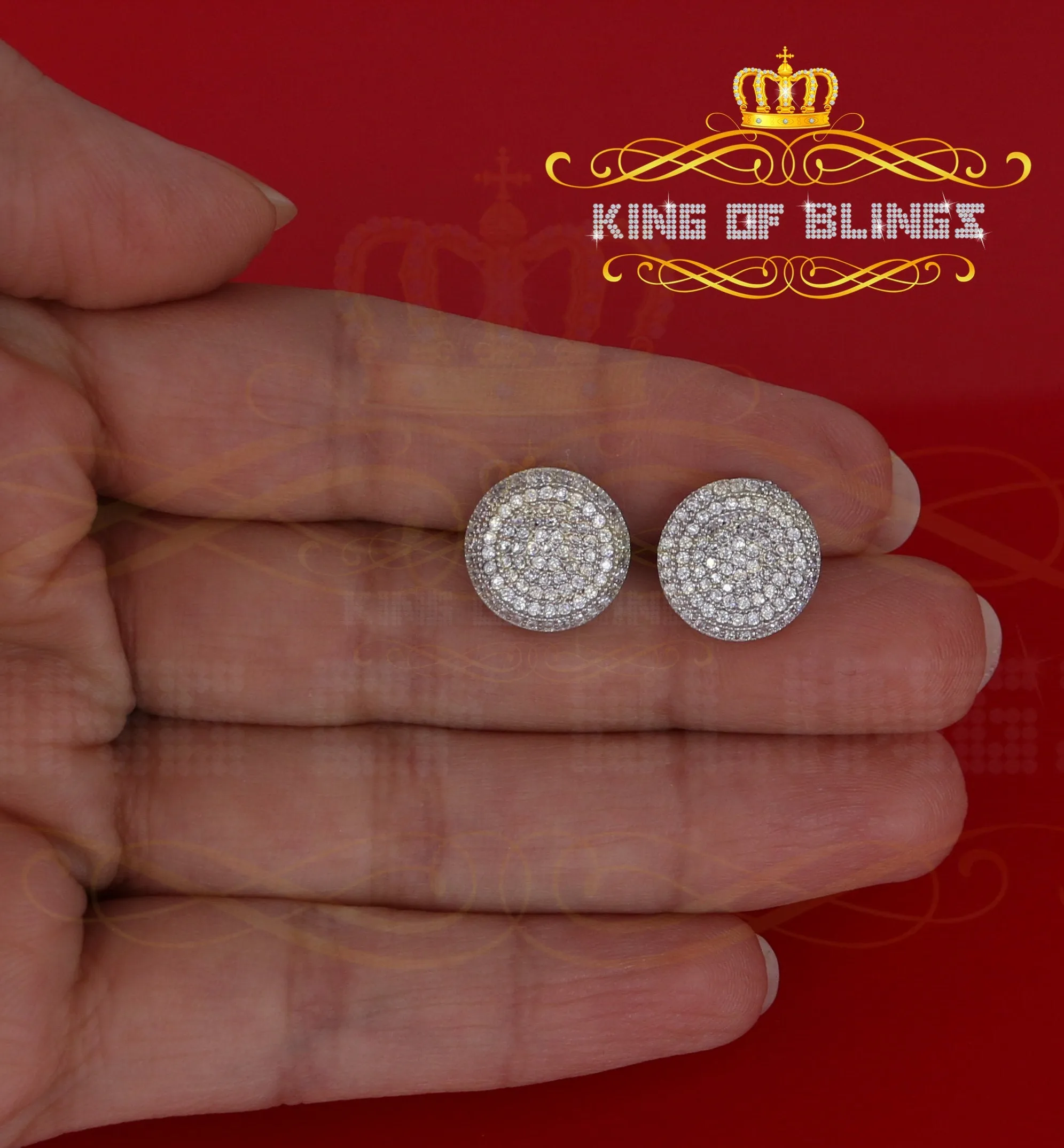 King of Blings- Aretes Para Hombre 925 White Silver 1.94ct Cubic Zirconia Round Women's Earrings