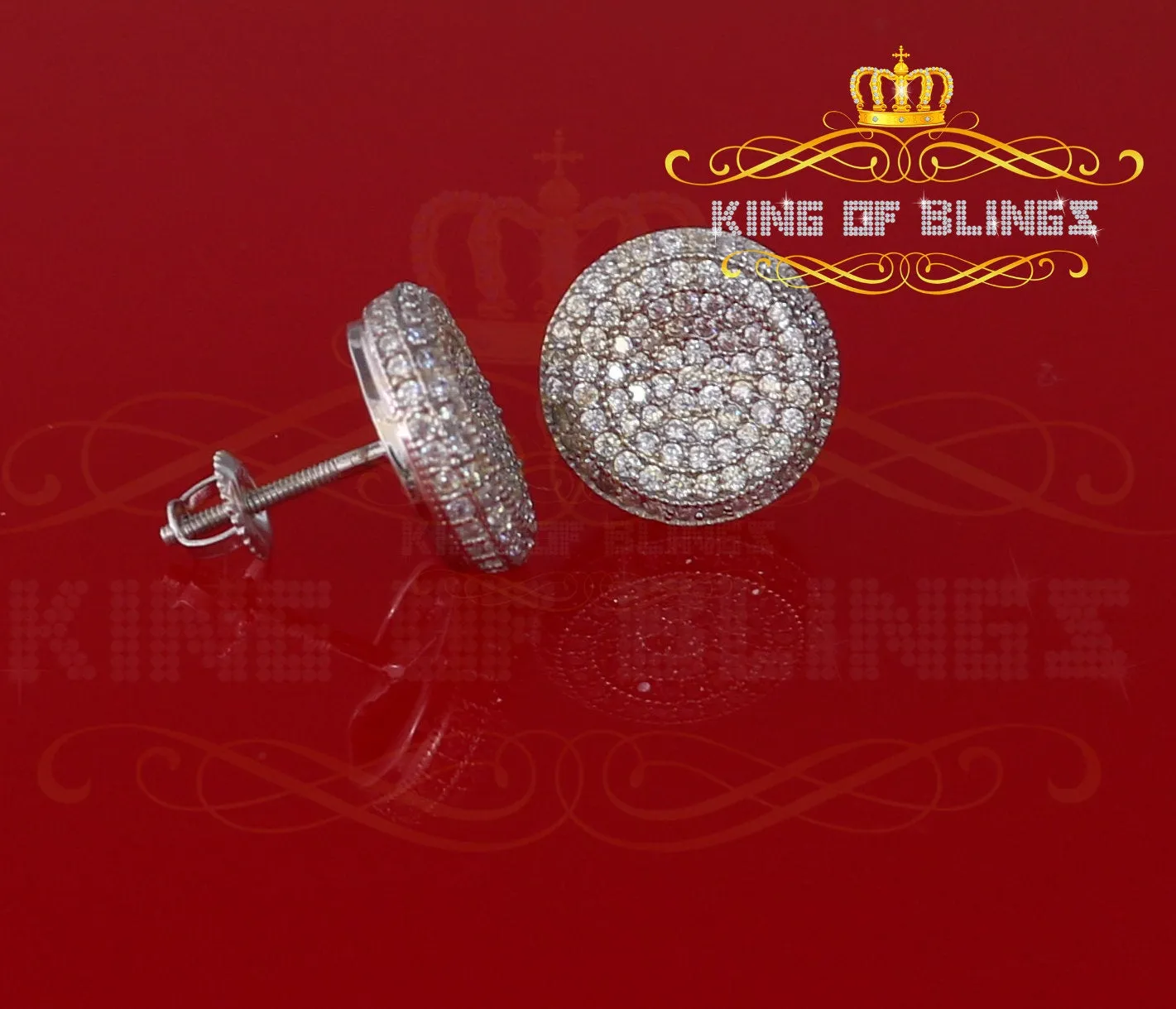 King of Blings- Aretes Para Hombre 925 White Silver 1.94ct Cubic Zirconia Round Women's Earrings