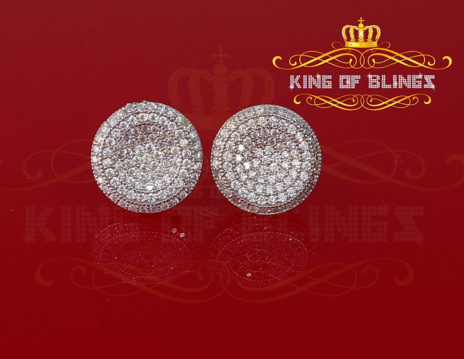 King of Blings- Aretes Para Hombre 925 White Silver 1.94ct Cubic Zirconia Round Women's Earrings