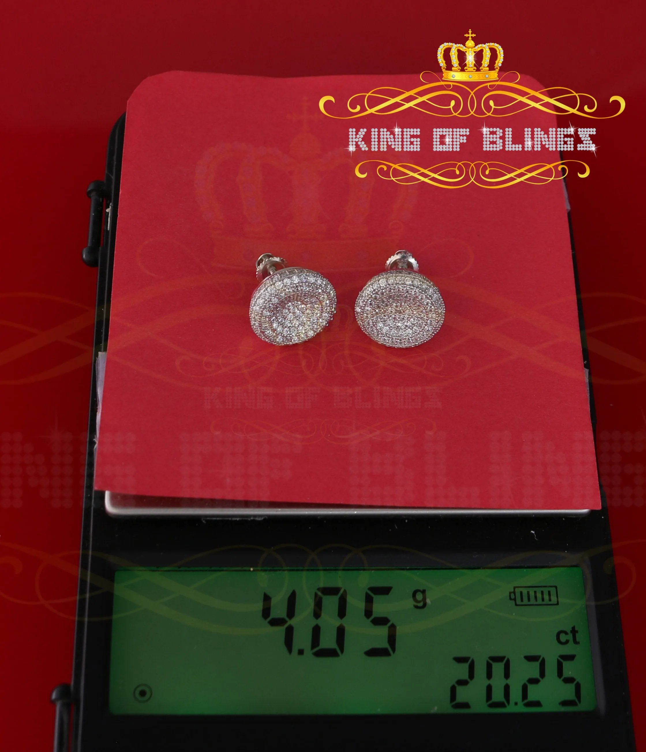 King of Blings- Aretes Para Hombre 925 White Silver 1.94ct Cubic Zirconia Round Women's Earrings