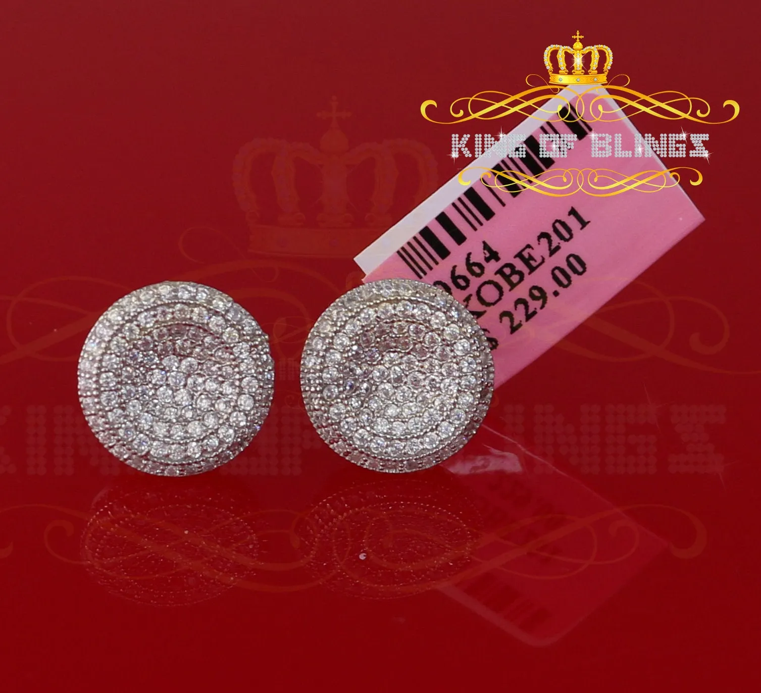 King of Blings- Aretes Para Hombre 925 White Silver 1.94ct Cubic Zirconia Round Women's Earrings