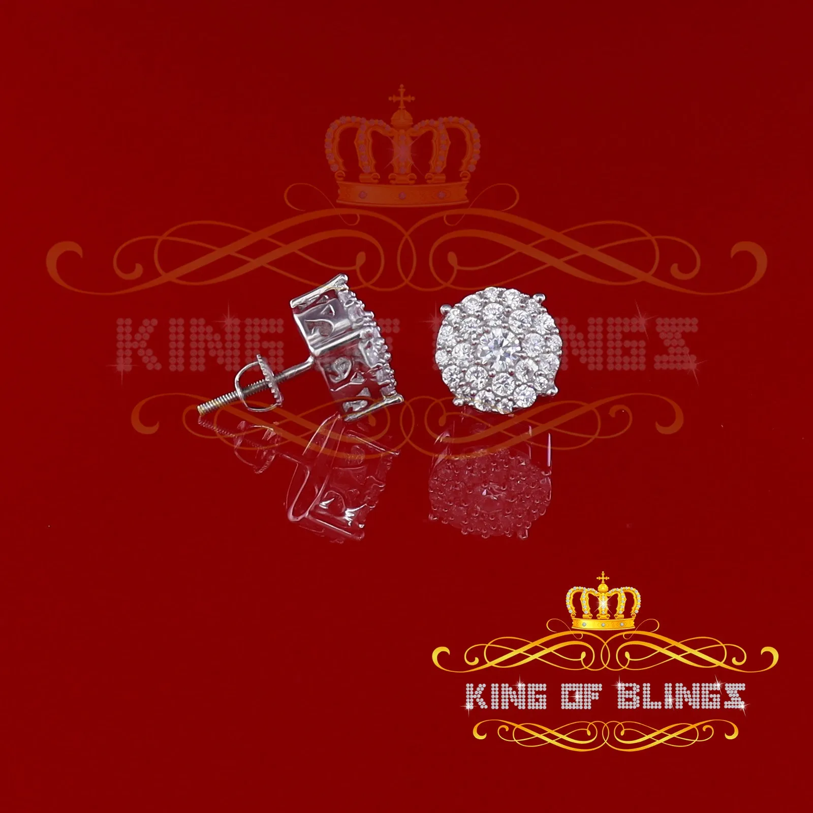 King of Blings- Aretes Para Hombre 925 White Silver1.22ct Cubic Zirconia Round Women's Earrings