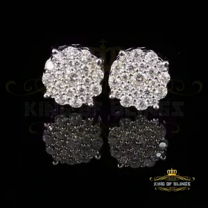King of Blings- Aretes Para Hombre 925 White Silver1.22ct Cubic Zirconia Round Women's Earrings