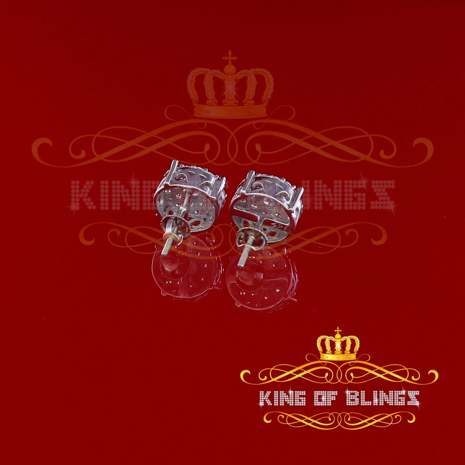 King of Blings- Aretes Para Hombre 925 White Silver1.22ct Cubic Zirconia Round Women's Earrings