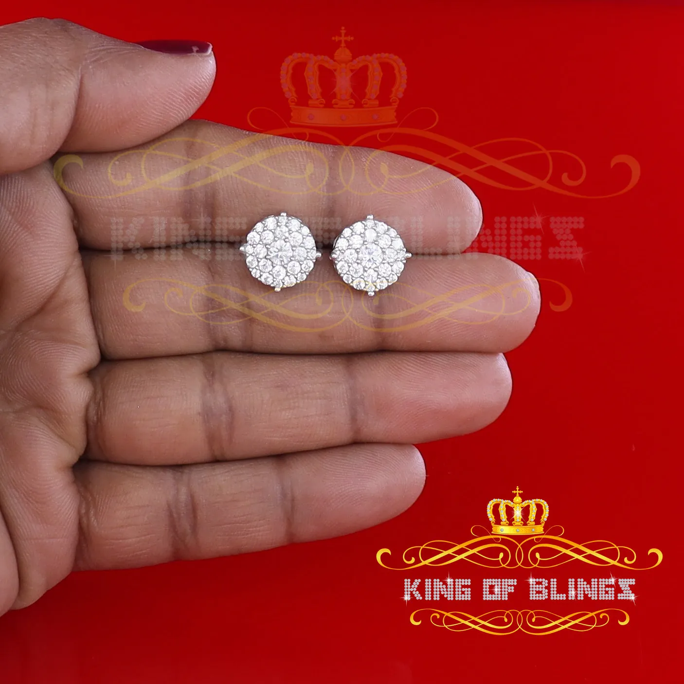 King of Blings- Aretes Para Hombre 925 White Silver1.22ct Cubic Zirconia Round Women's Earrings