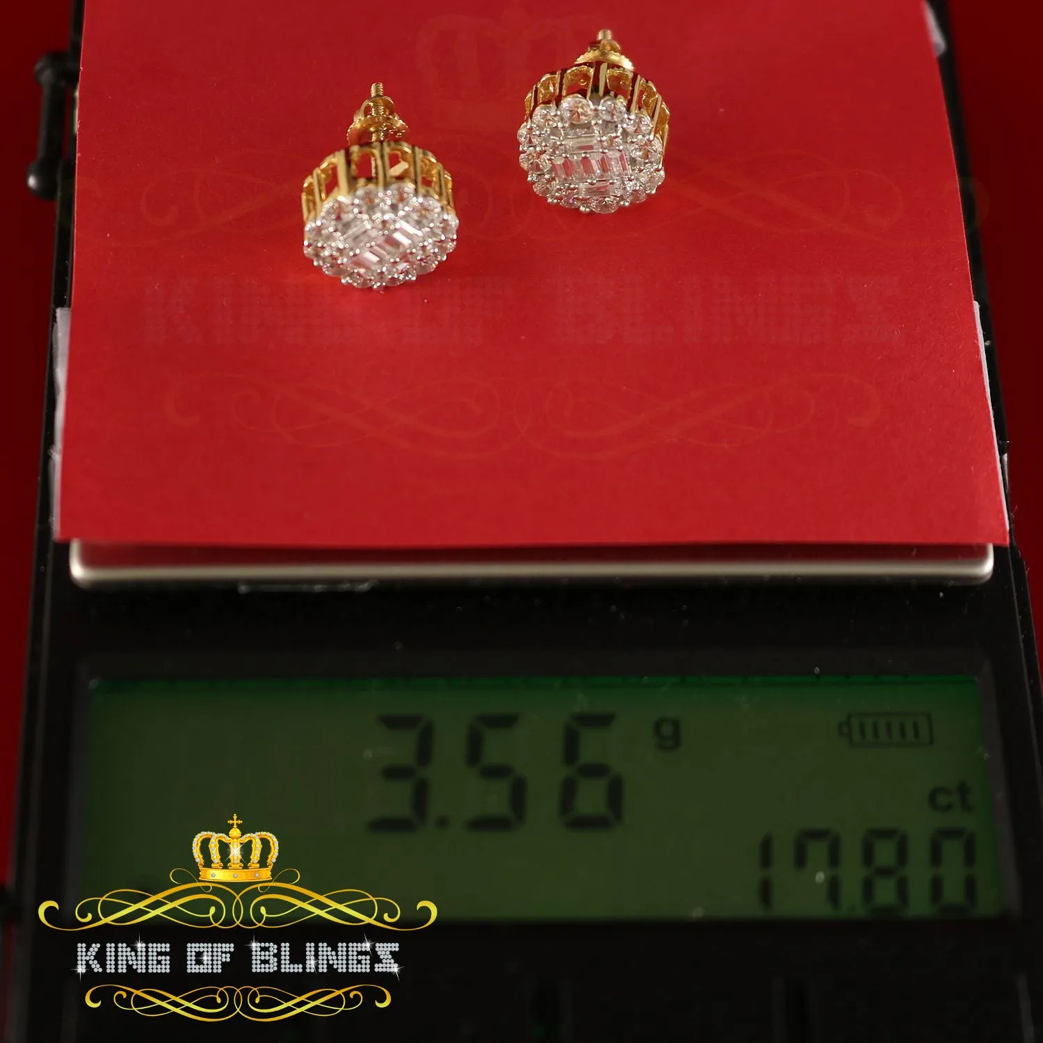 King of Bling's Aretes Para Hombre 925 Yellow Silver 1.06ct Cubic Zirconia Round Women's Earring