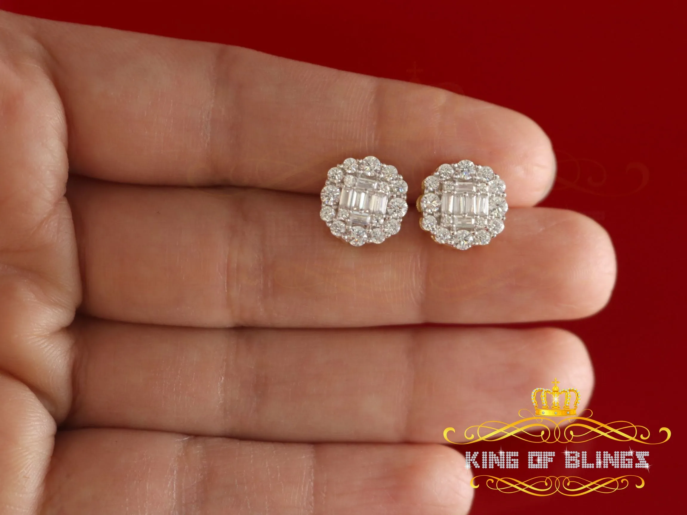 King of Bling's Aretes Para Hombre 925 Yellow Silver 1.06ct Cubic Zirconia Round Women's Earring