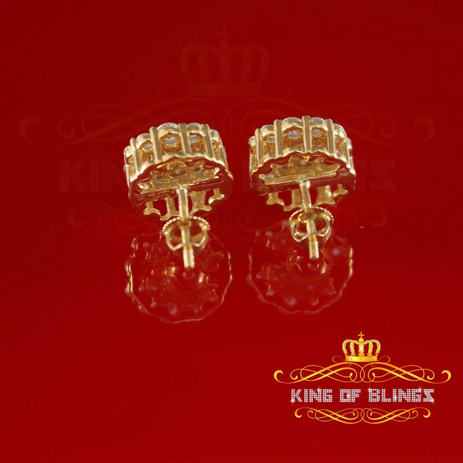 King of Bling's Aretes Para Hombre 925 Yellow Silver 1.06ct Cubic Zirconia Round Women's Earring