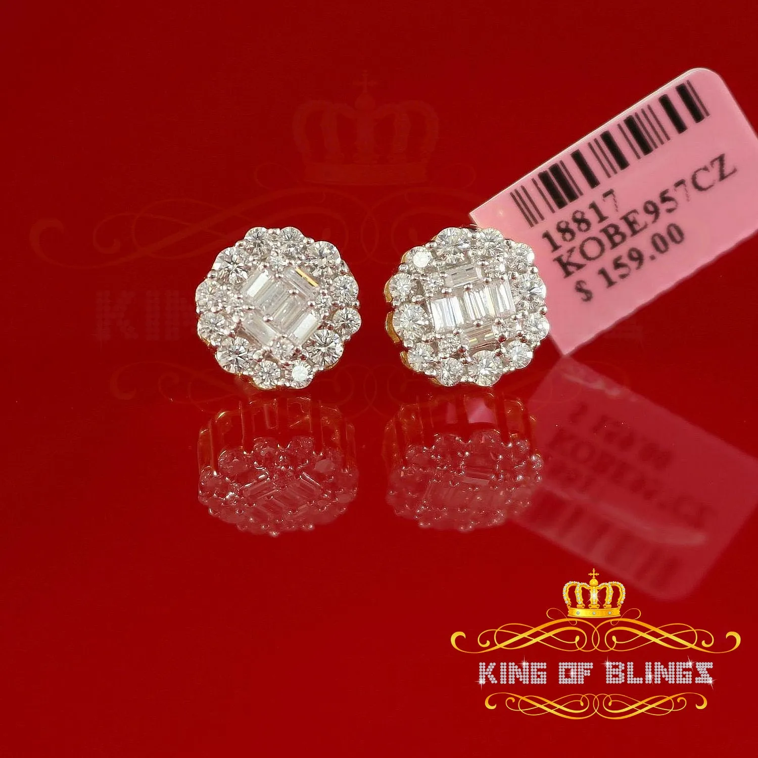 King of Bling's Aretes Para Hombre 925 Yellow Silver 1.06ct Cubic Zirconia Round Women's Earring