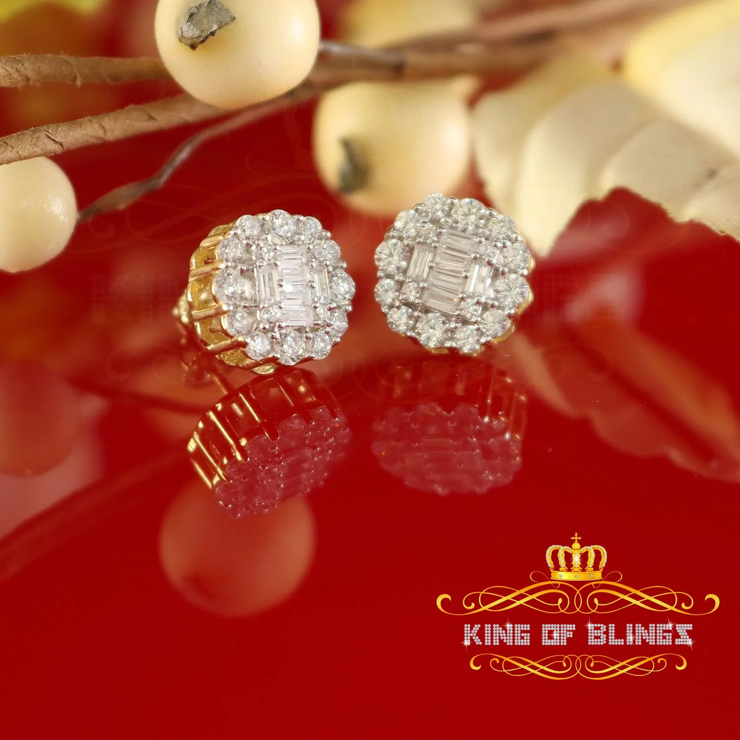 King of Bling's Aretes Para Hombre 925 Yellow Silver 1.06ct Cubic Zirconia Round Women's Earring