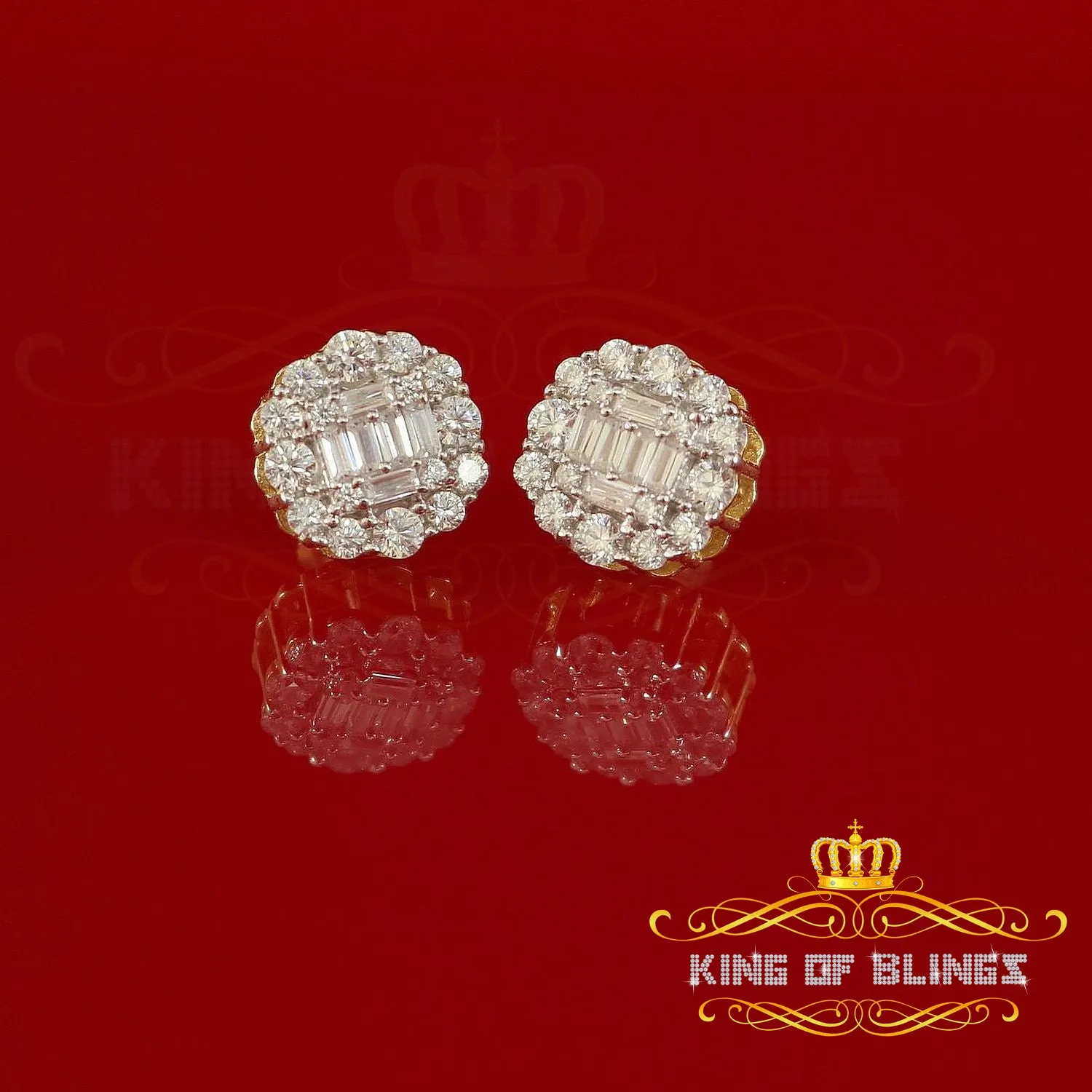 King of Bling's Aretes Para Hombre 925 Yellow Silver 1.06ct Cubic Zirconia Round Women's Earring