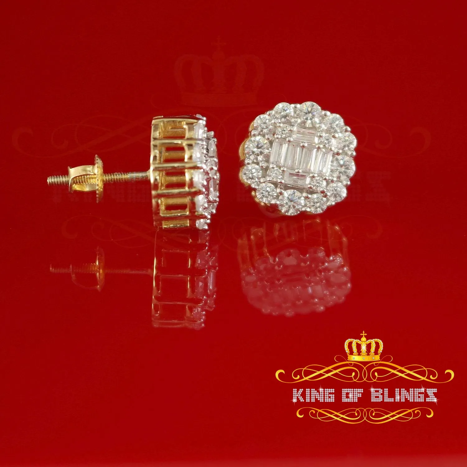 King of Bling's Aretes Para Hombre 925 Yellow Silver 1.06ct Cubic Zirconia Round Women's Earring