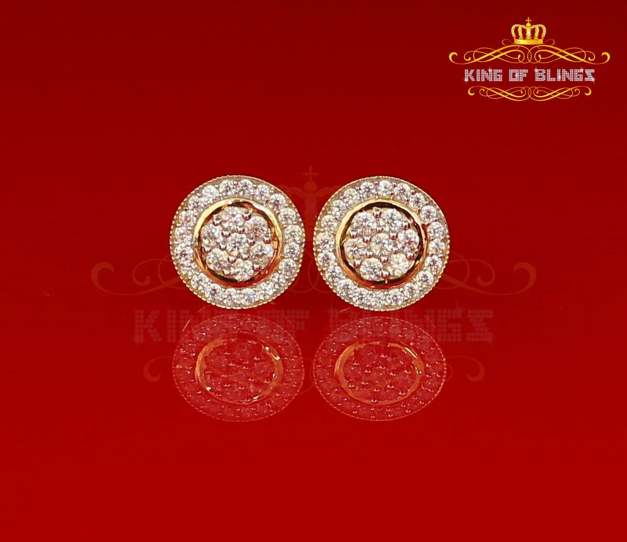 King of Bling's Aretes Para Hombre 925 Yellow Silver 1.78ct Cubic Zirconia Round Women's Earring