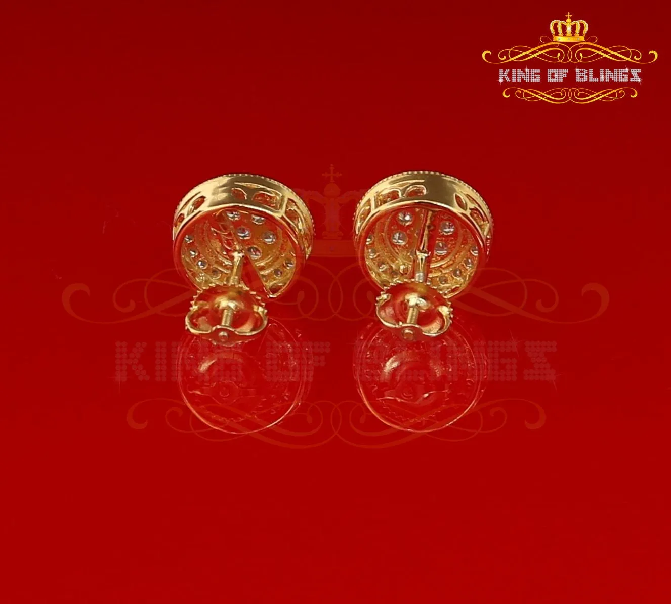 King of Bling's Aretes Para Hombre 925 Yellow Silver 1.78ct Cubic Zirconia Round Women's Earring