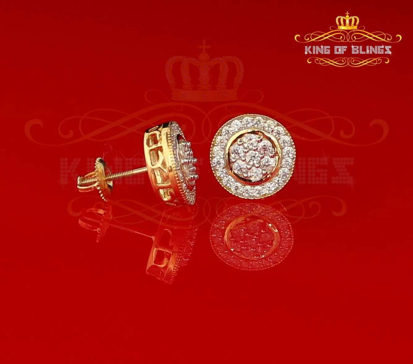 King of Bling's Aretes Para Hombre 925 Yellow Silver 1.78ct Cubic Zirconia Round Women's Earring