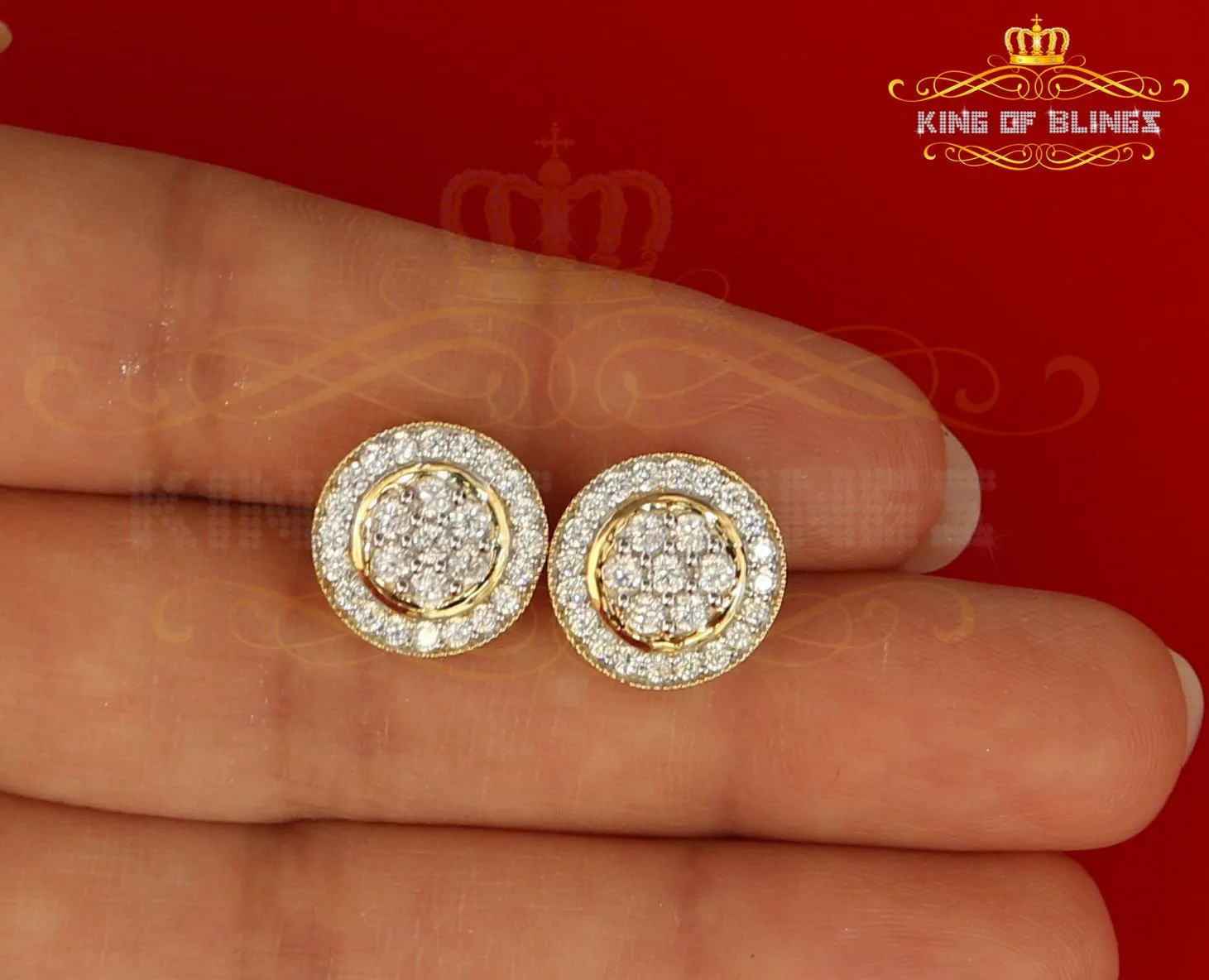 King of Bling's Aretes Para Hombre 925 Yellow Silver 1.78ct Cubic Zirconia Round Women's Earring