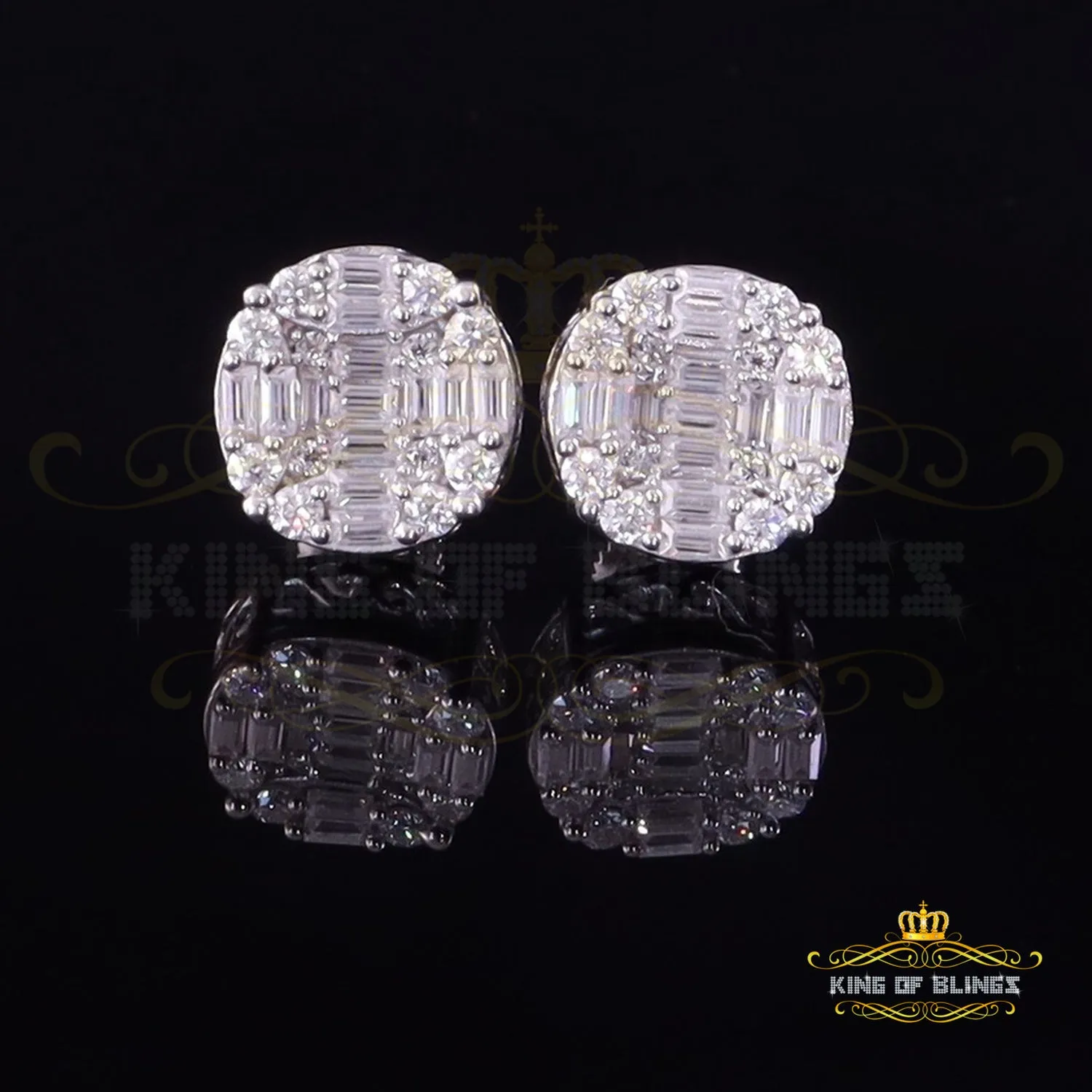 King of Bling's Mens/Womens 925 Silver White 1.50ct VVS 'D' Moissanite Stud Round Earrings