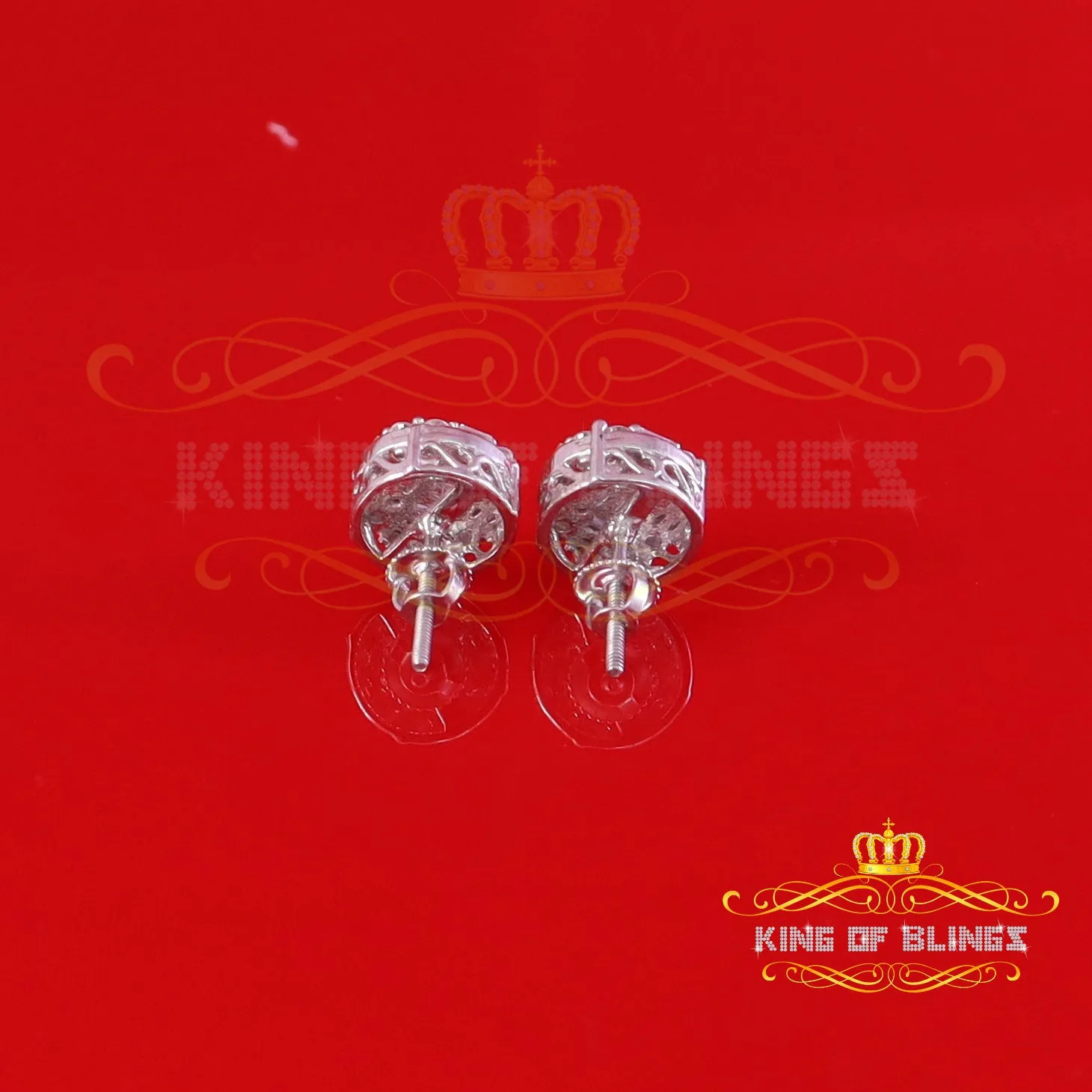 King of Bling's Mens/Womens 925 Silver White 1.50ct VVS 'D' Moissanite Stud Round Earrings