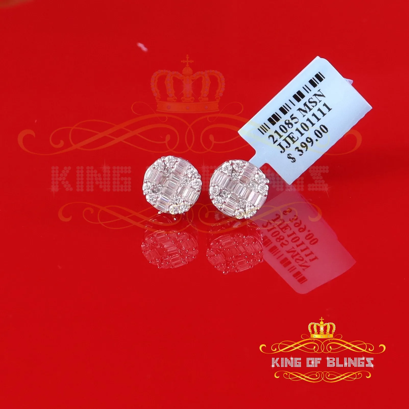 King of Bling's Mens/Womens 925 Silver White 1.50ct VVS 'D' Moissanite Stud Round Earrings