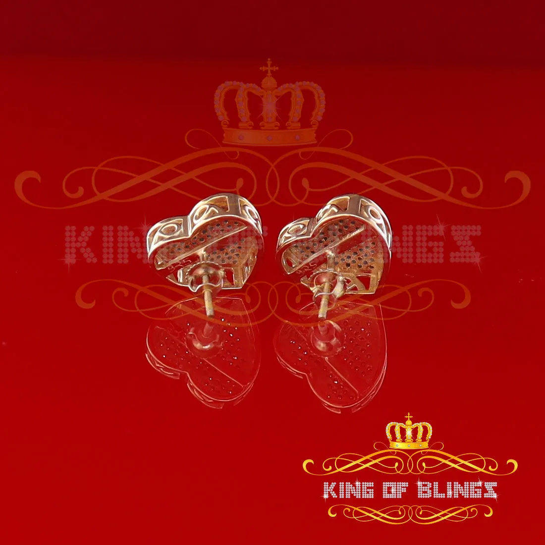 King of Blings-Micro Pave 0.33ct Real Diamonds 925 Yellow Silver Women's & Men's Heart Earrings