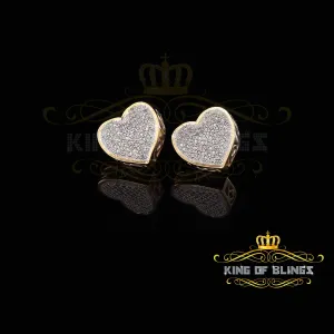 King of Blings-Micro Pave 0.33ct Real Diamonds 925 Yellow Silver Women's & Men's Heart Earrings