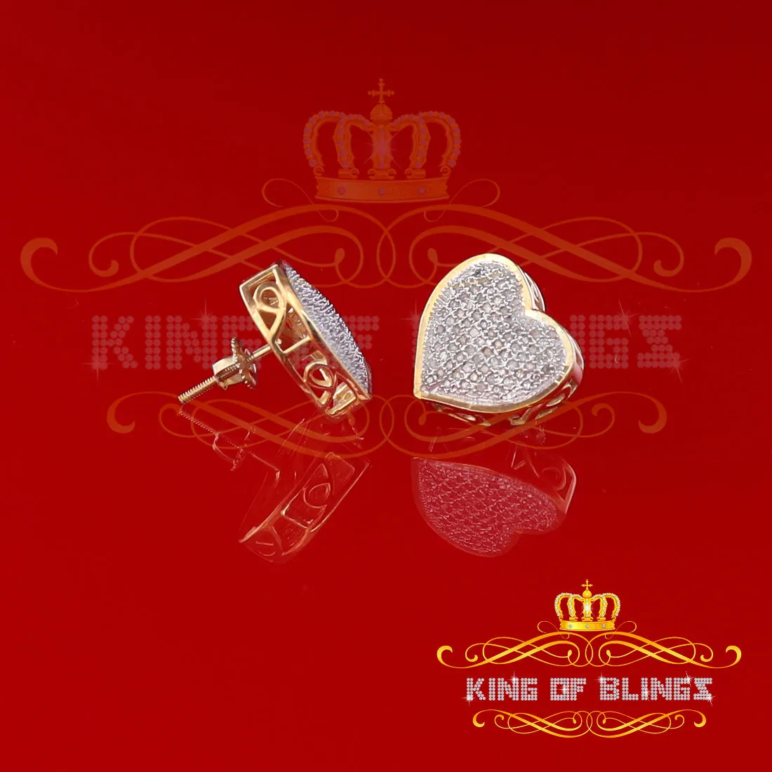 King of Blings-Micro Pave 0.33ct Real Diamonds 925 Yellow Silver Women's & Men's Heart Earrings