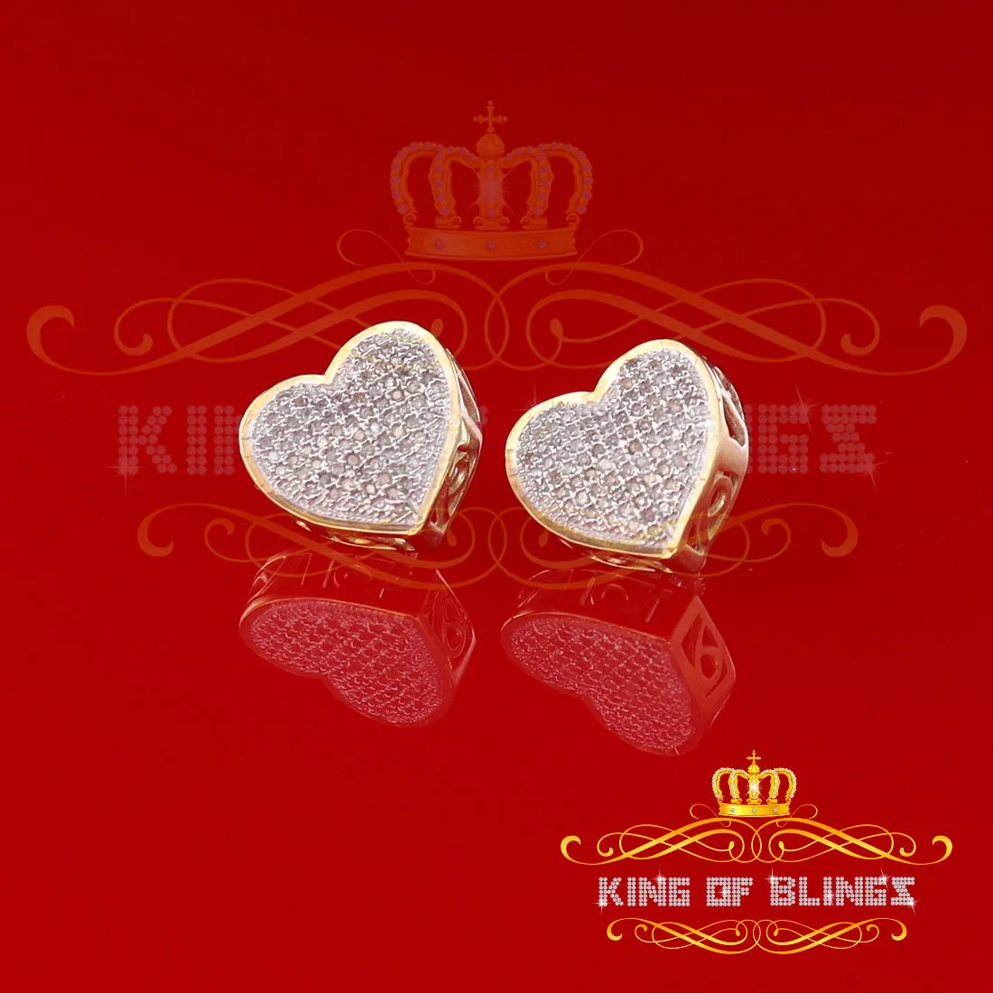 King of Blings-Micro Pave 0.33ct Real Diamonds 925 Yellow Silver Women's & Men's Heart Earrings