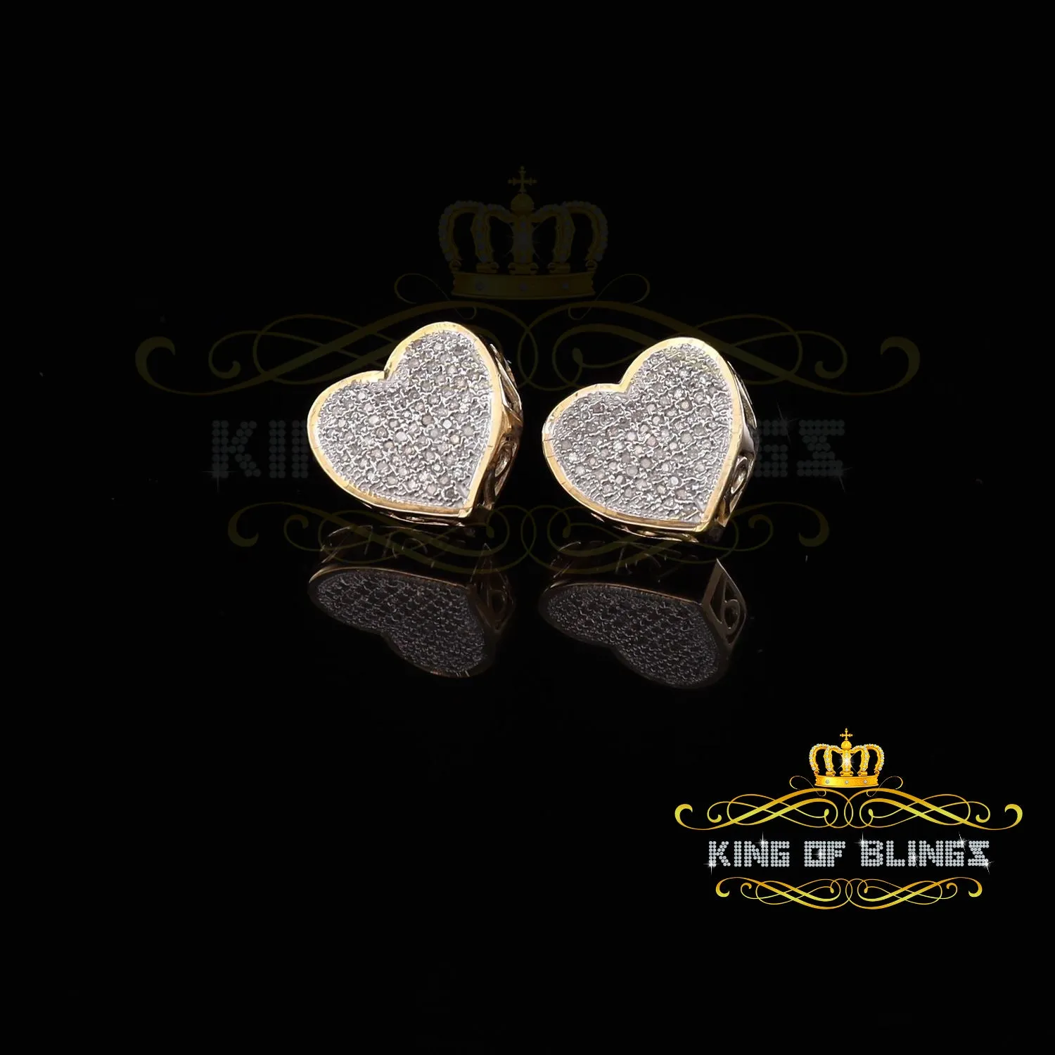 King of Blings-Micro Pave 0.33ct Real Diamonds 925 Yellow Silver Women's & Men's Heart Earrings
