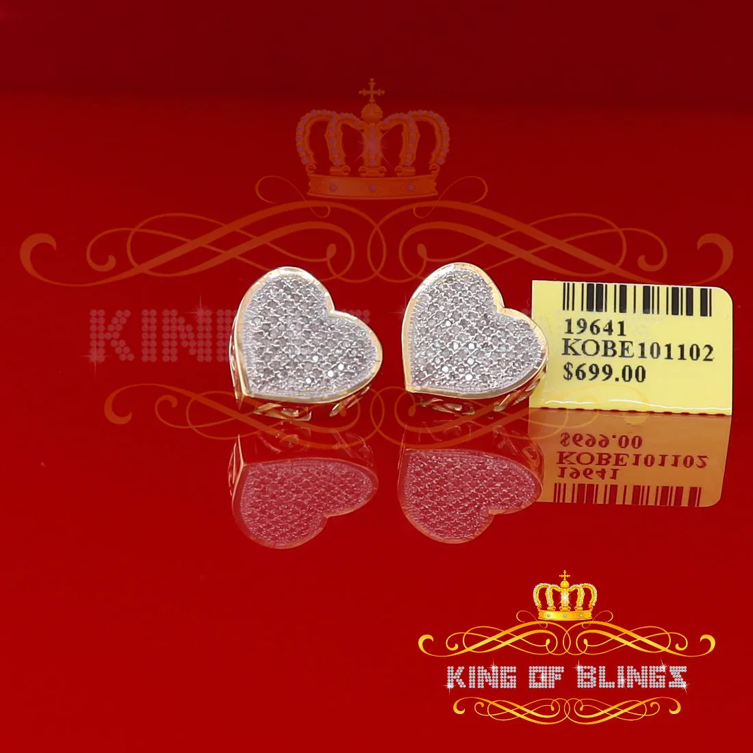 King of Blings-Micro Pave 0.33ct Real Diamonds 925 Yellow Silver Women's & Men's Heart Earrings