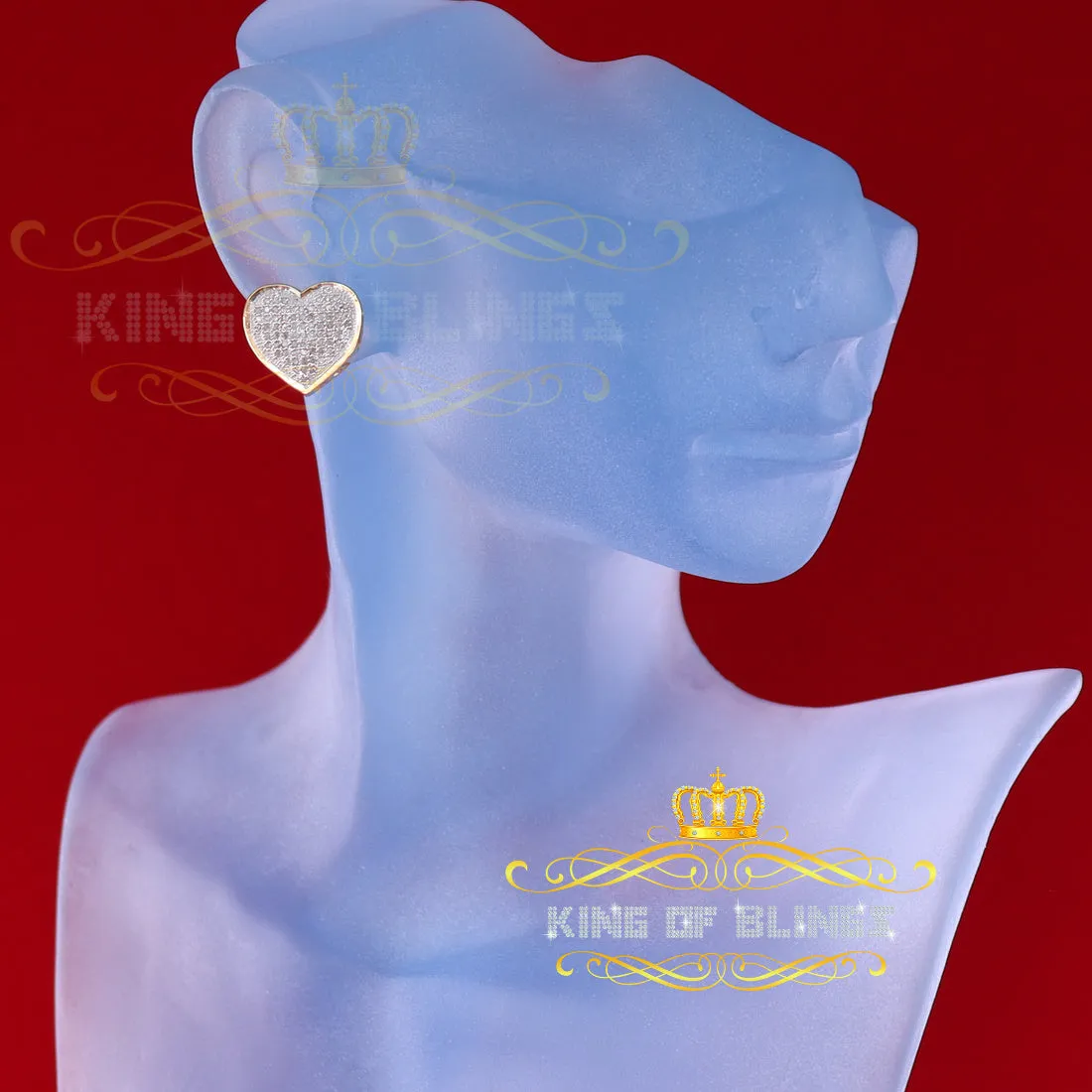 King of Blings-Micro Pave 0.33ct Real Diamonds 925 Yellow Silver Women's & Men's Heart Earrings