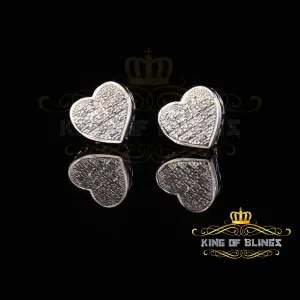 King Of Bling's White Aretes Para Hombre Heart 925 Silver 0.10ct Diamond Women's /Men's Earrings