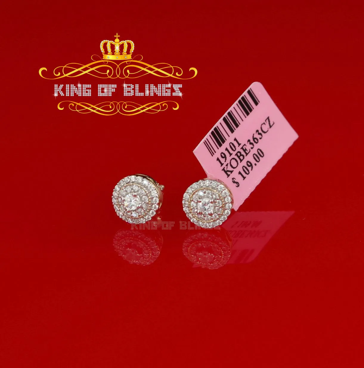 King of Bling's Yellow Sterling Silver 0.78ct Cubic Zirconia Ladies 925 Hip Hop Round Earrings