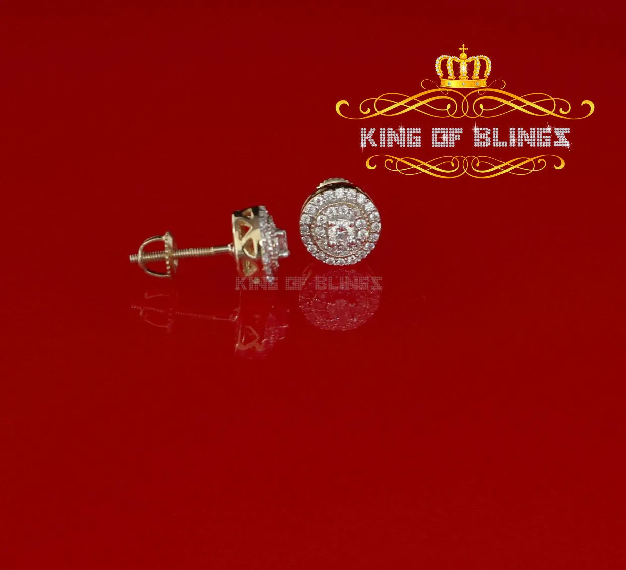 King of Bling's Yellow Sterling Silver 0.78ct Cubic Zirconia Ladies 925 Hip Hop Round Earrings