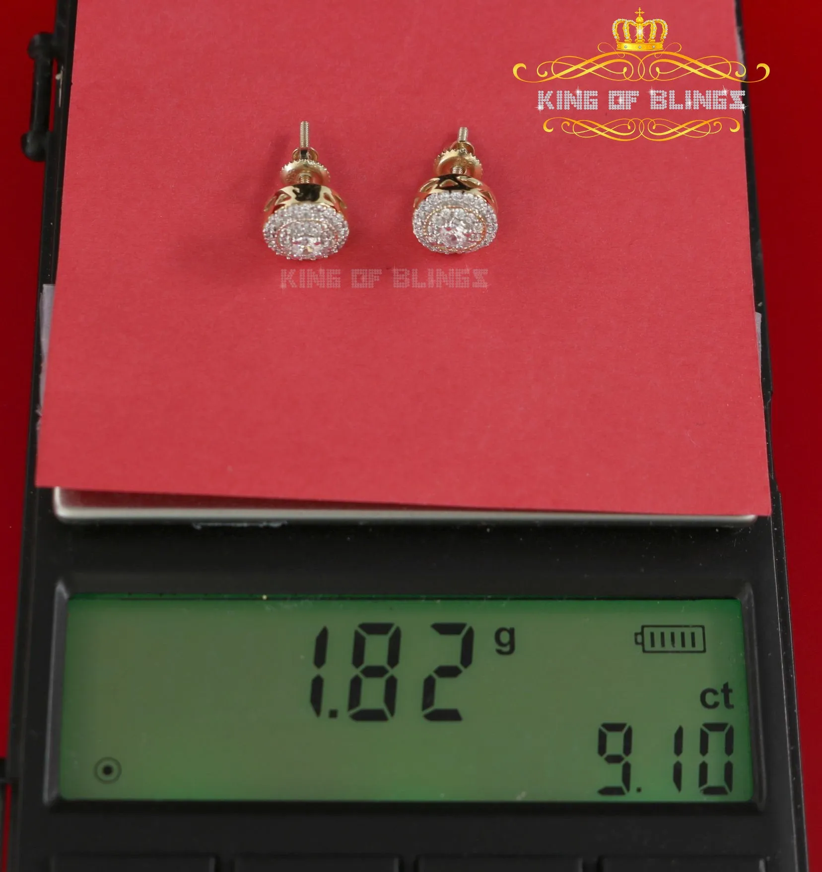 King of Bling's Yellow Sterling Silver 0.78ct Cubic Zirconia Ladies 925 Hip Hop Round Earrings