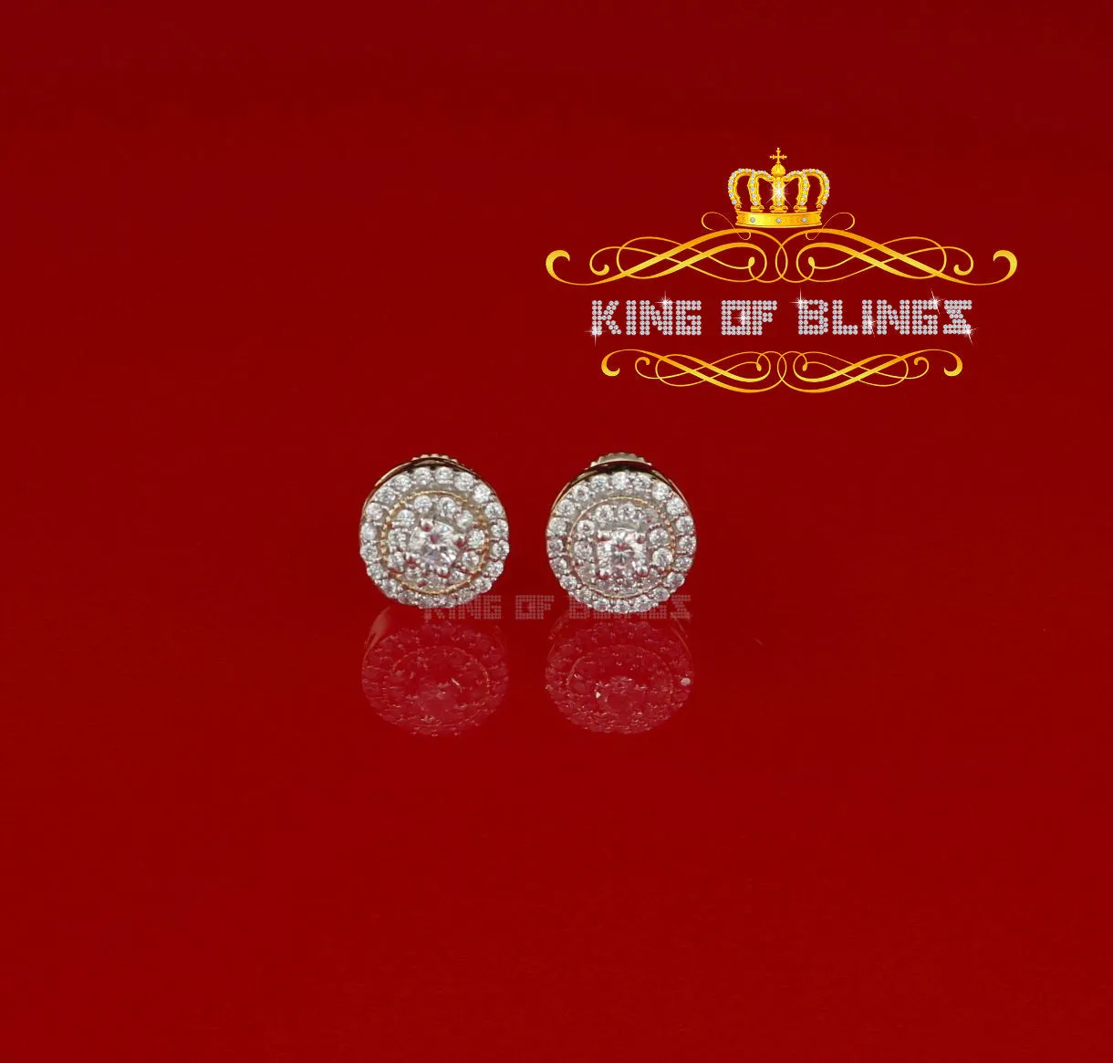 King of Bling's Yellow Sterling Silver 0.78ct Cubic Zirconia Ladies 925 Hip Hop Round Earrings