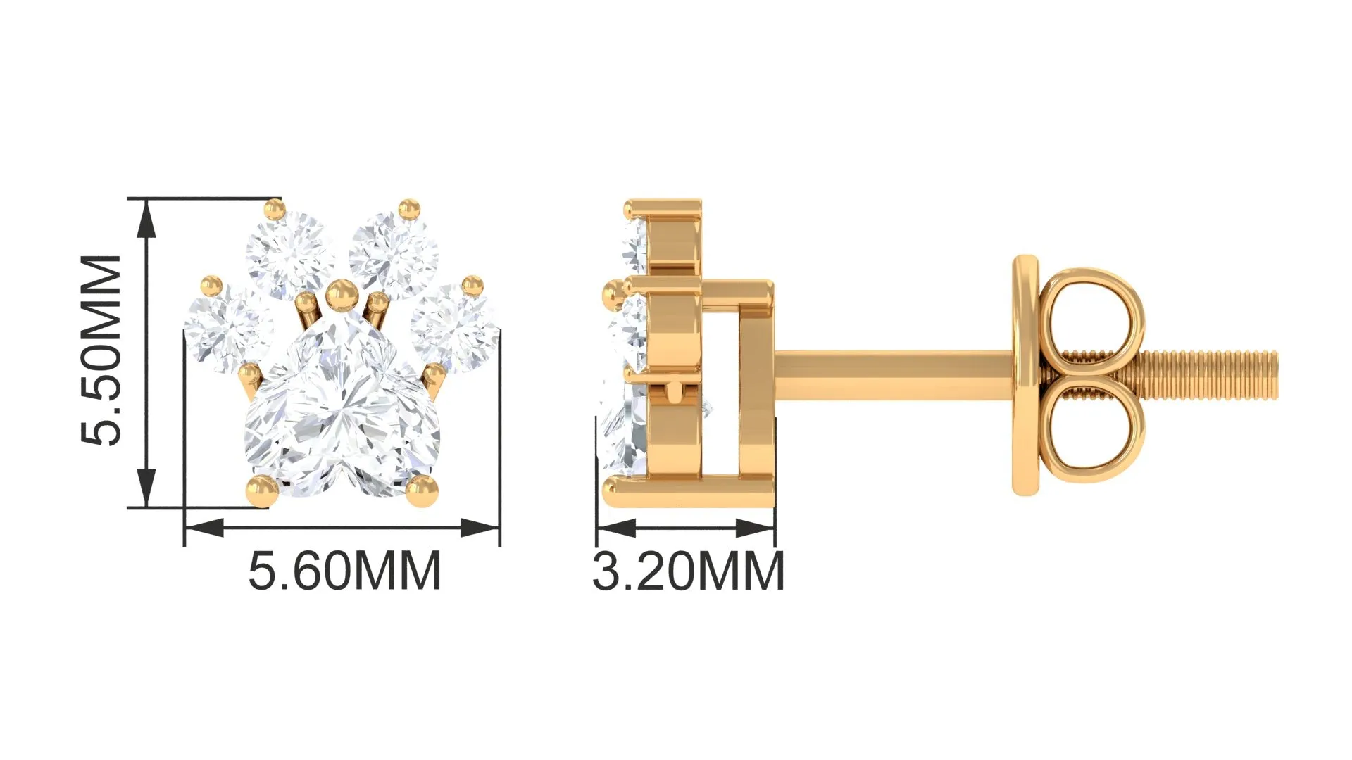 Lab Grown Diamond Paw Stud Earrings with Screw Back