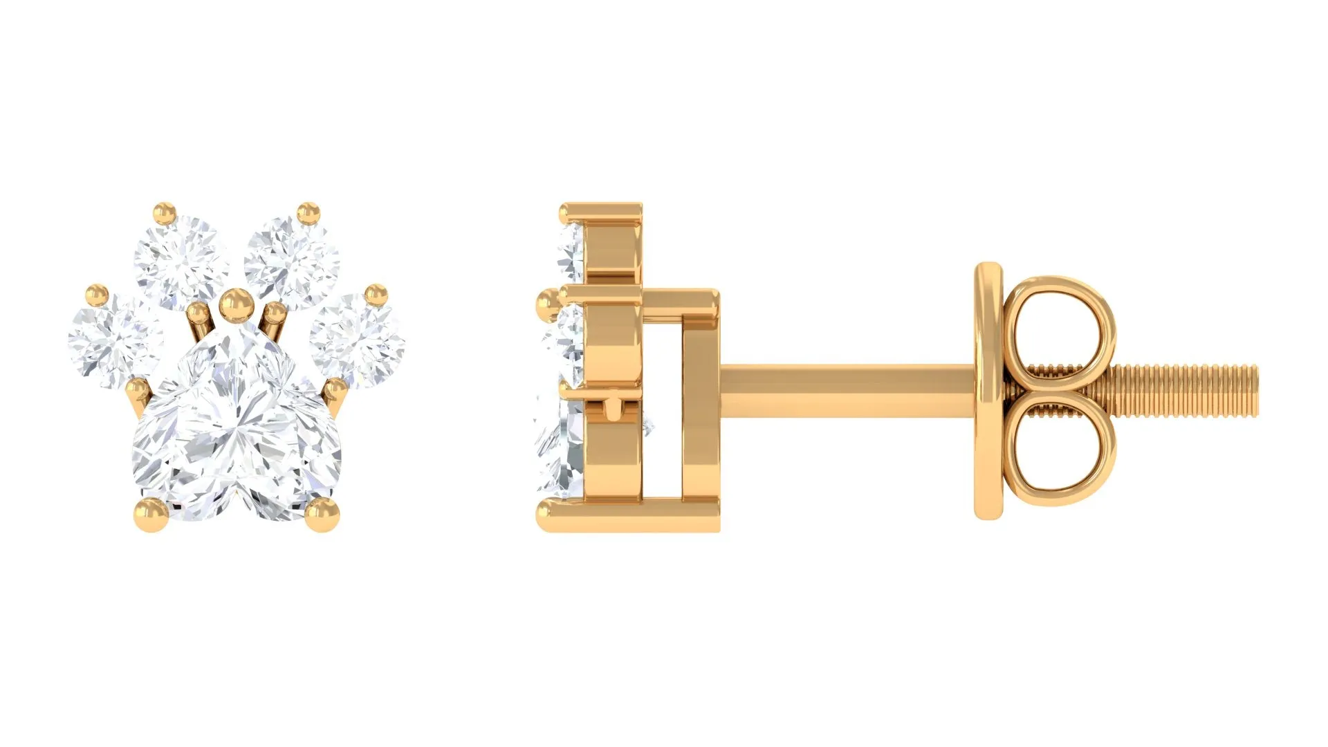Lab Grown Diamond Paw Stud Earrings with Screw Back