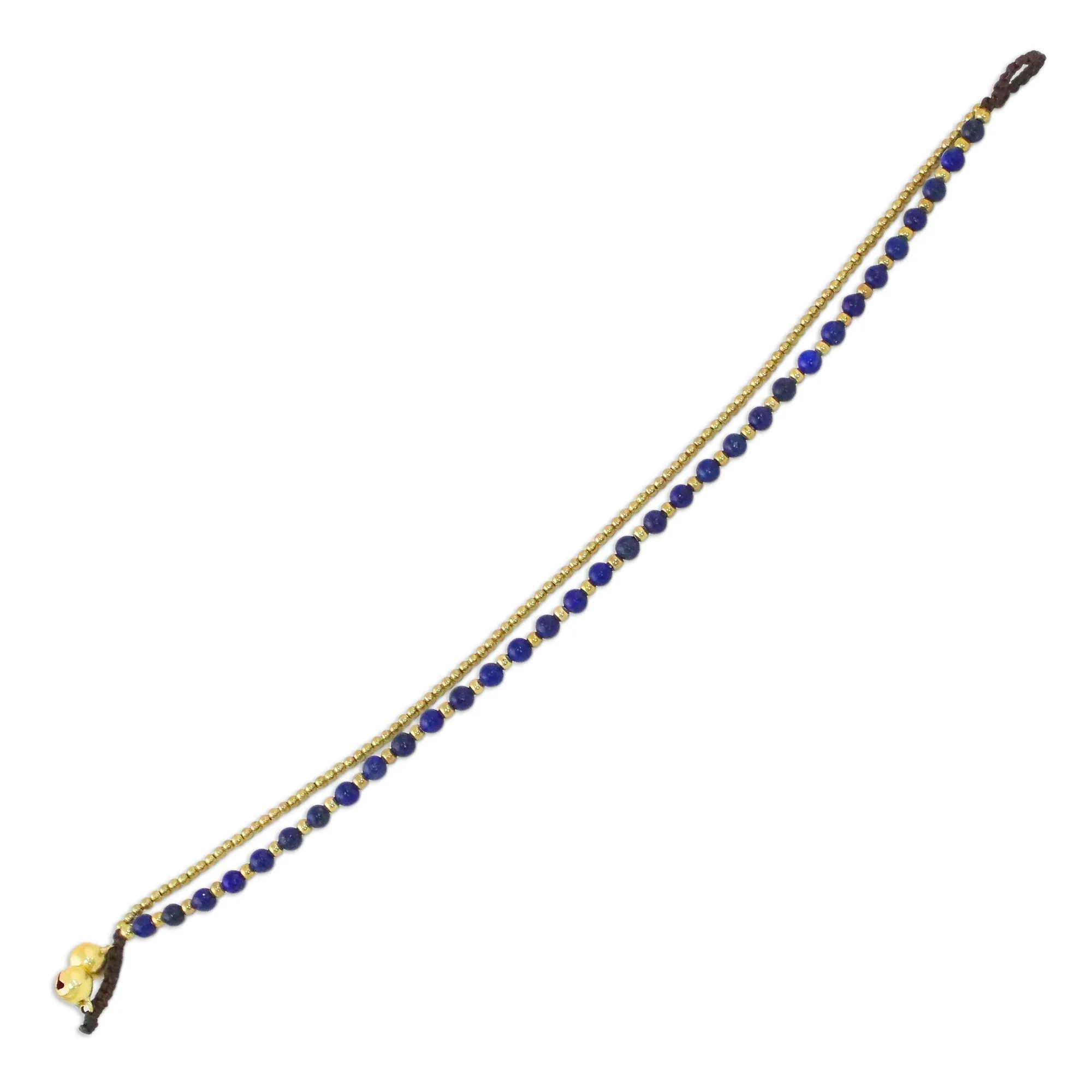 Lapis Lazuli and Brass Beaded Anklet from Thailand - Ringing Beauty | NOVICA