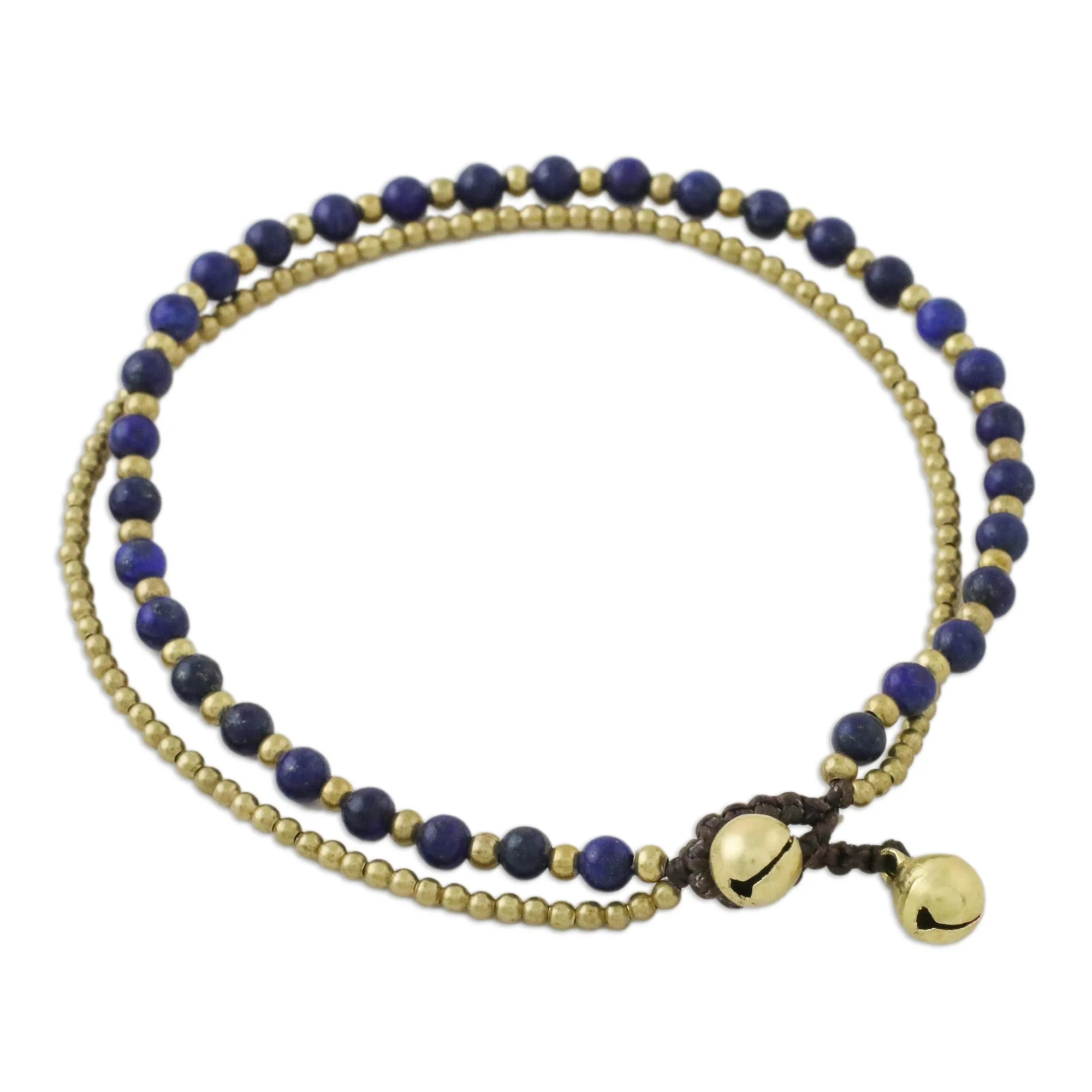 Lapis Lazuli and Brass Beaded Anklet from Thailand - Ringing Beauty | NOVICA
