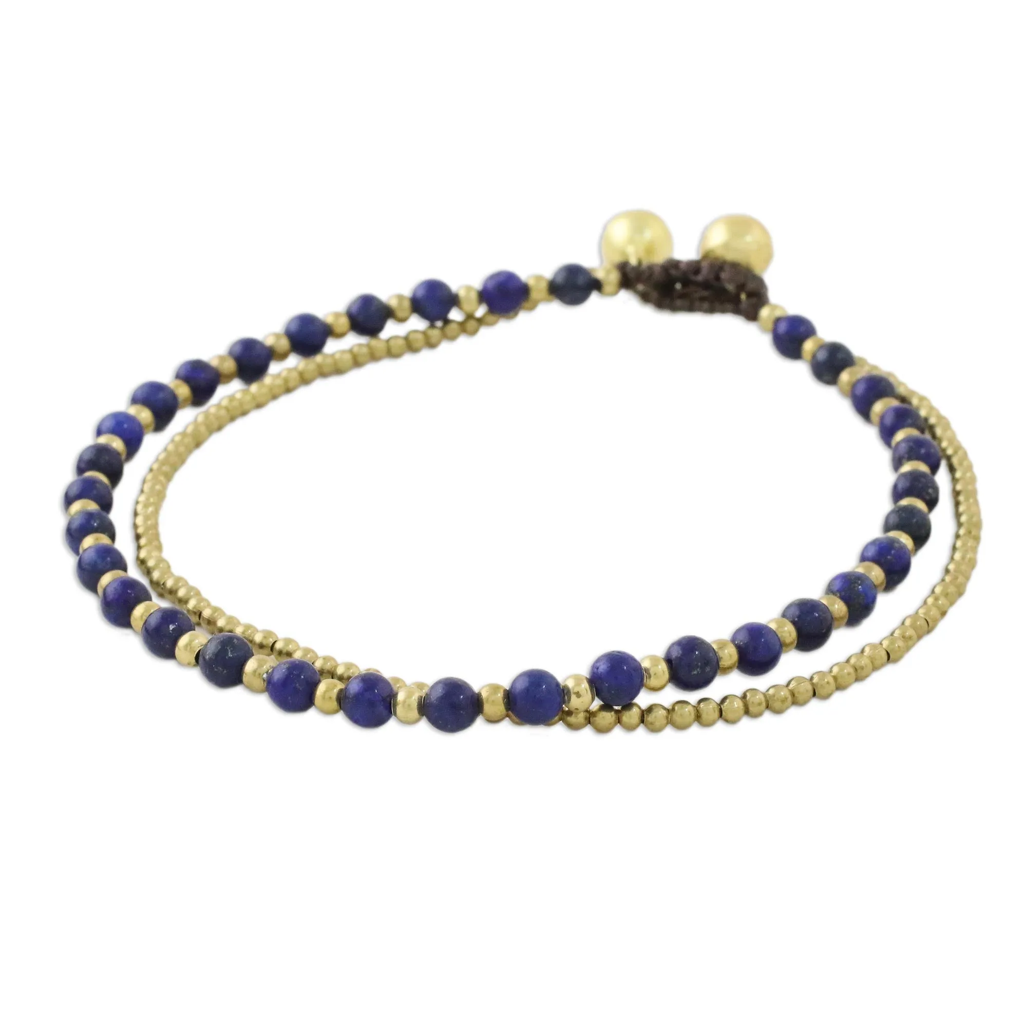 Lapis Lazuli and Brass Beaded Anklet from Thailand - Ringing Beauty | NOVICA